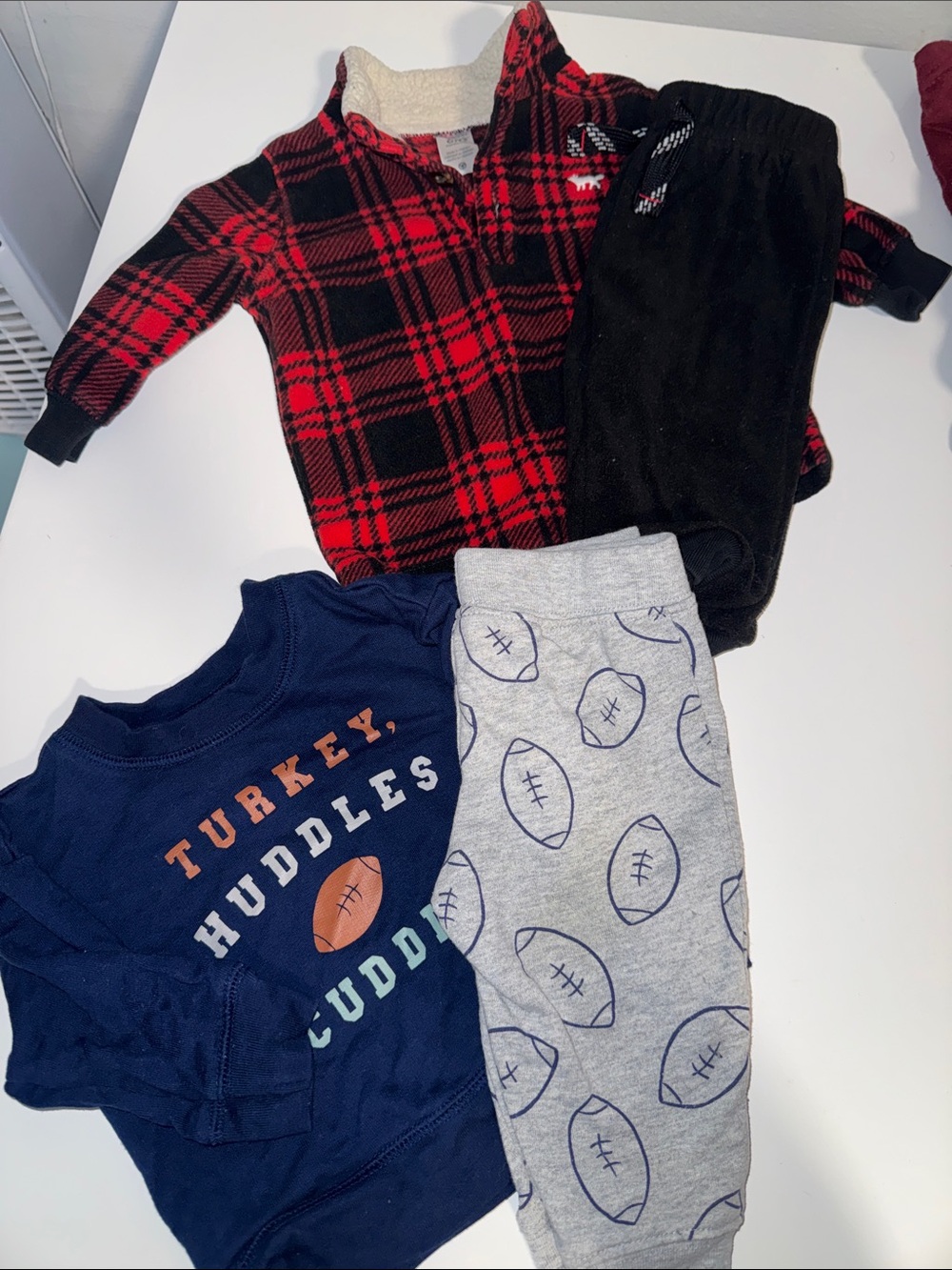 Baby 2-Piece Buffalo Plaid & Turkey Football Outfit Set, Size 6 Months EUC